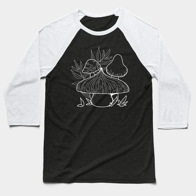 Line Art Design Mushroom Baseball T-Shirt by Promen Shirts